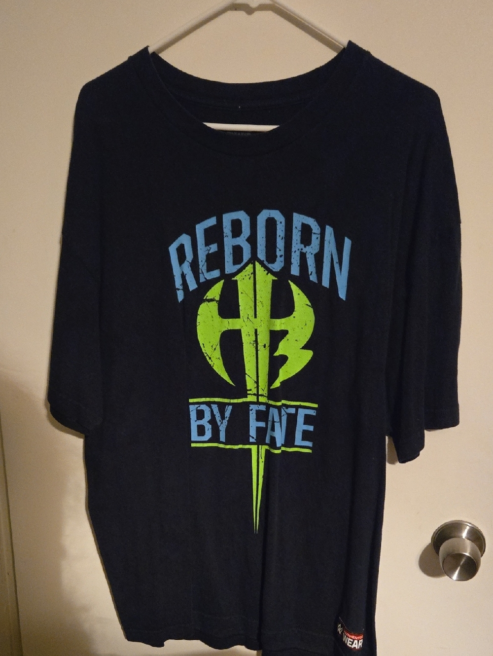 WWE Tee with Blue & Neon Green Print - "Reborn by Fate"